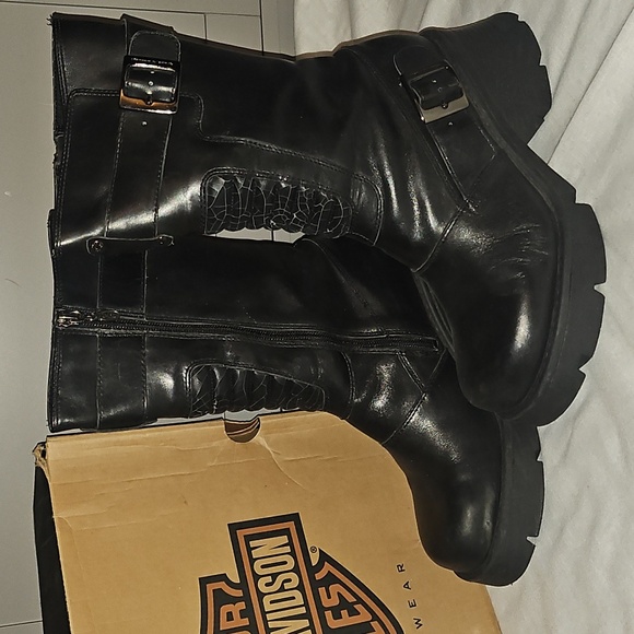 Harley-Davidson Women's Black Leather Boots Size 8 - Picture 3 of 16